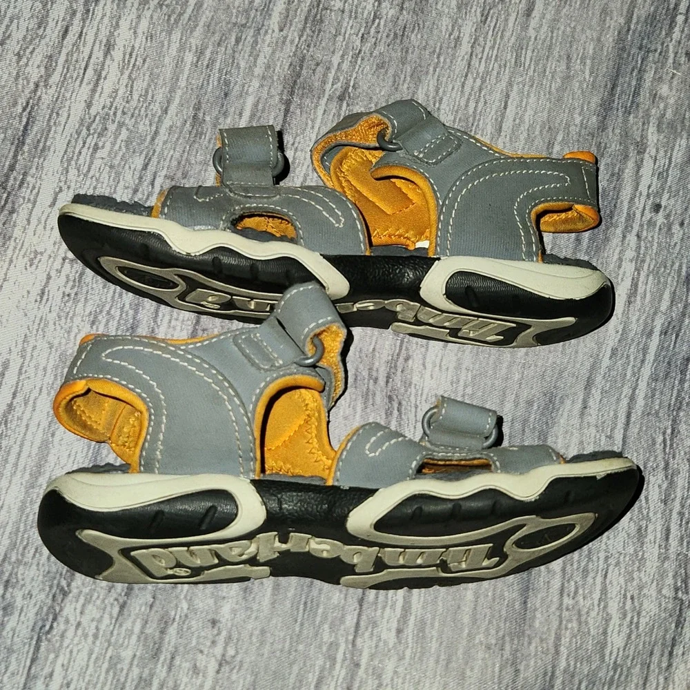 Timberland Adventure Seeker Boys Gray Orange Hook & Loop Sport Sandals - Size 13